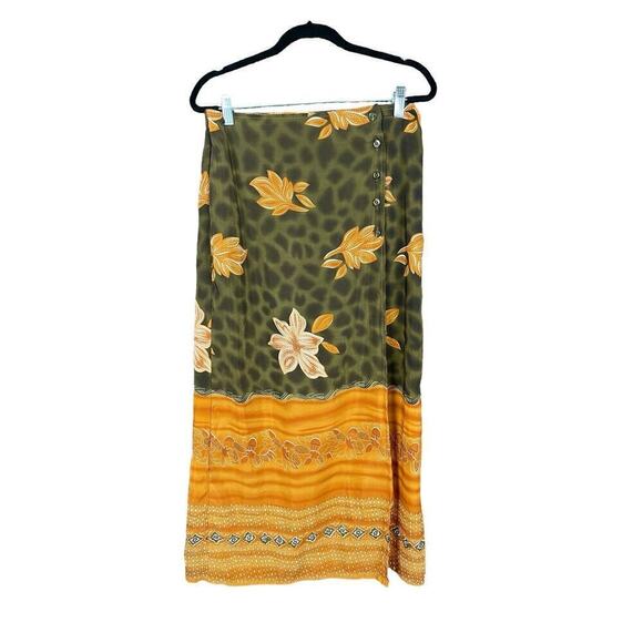 Marla Kim Wrap Maxi Skirt Olive Green & Rust Women Size Large Vintage - Picture 4 of 11